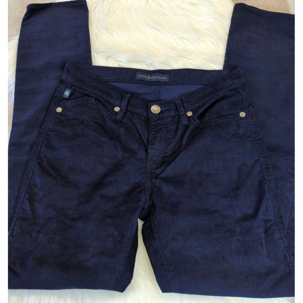 Rock & Republic Womens Berlin Skinny Leg Corduroy Pants Stretch Navy Size 8